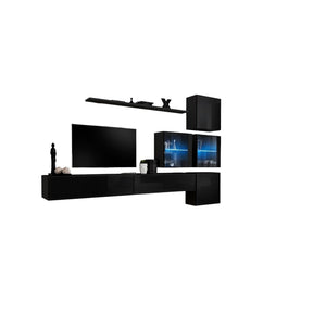 Set di mobili da salotto murali SWITCH XIX design, colore nero lucido.