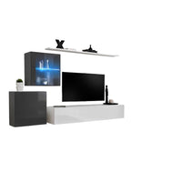 Set mobile da soggiorno a parete SWITCH XV design, colori bianco e grigio lucido.