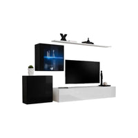 Set di mobili da parete per soggiorno SWITCH XV design, colore bianco e nero lucido.