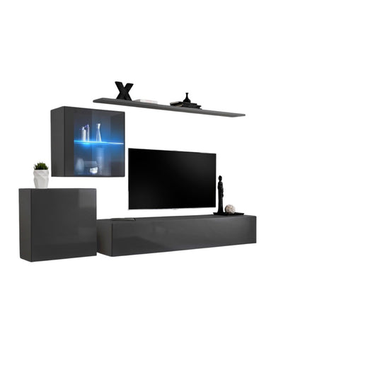 Set di mobili da soggiorno murali SWITCH XV design, colore grigio lucido.