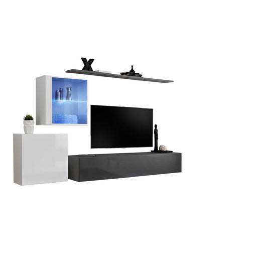 Set di mobili da soggiorno da parete SWITCH XV design, colore grigio e bianco lucido.