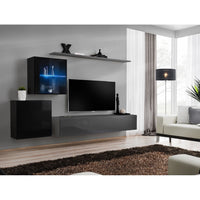Set mobile da salotto murale SWITCH XV design, colore grigio e nero lucido.