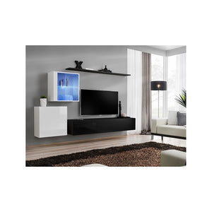 Insieme di mobili da salotto da parete SWITCH XV design, colori nero e bianco lucido.