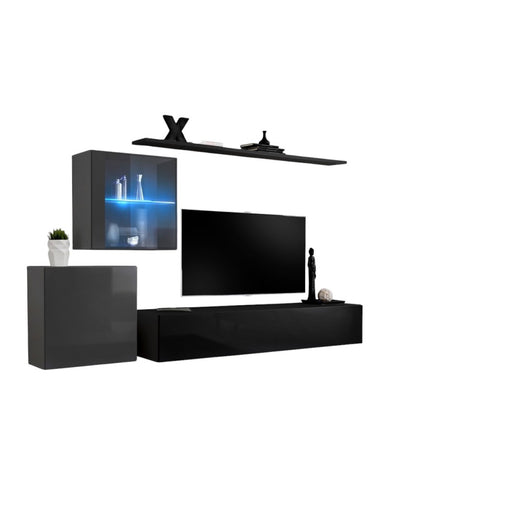 Mobile da soggiorno da parete SWITCH XV design, colori nero e grigio lucido.