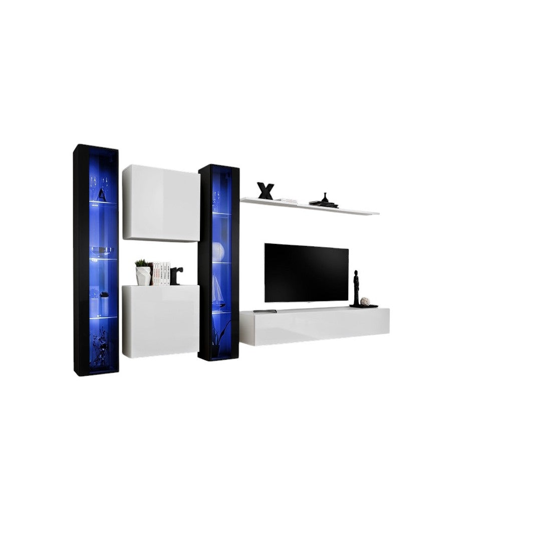 Mobile da soggiorno da parete SWITCH XVI design, colori bianco e nero lucido.