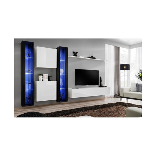 Mobile da soggiorno da parete SWITCH XVI design, colori bianco e nero lucido.