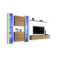 Set di mobili da salotto a parete SWITCH XVI design, colore rovere Wotan e bianco lucido.