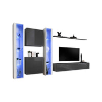 Mobile da soggiorno a parete SWITCH XVI design, colore grigio e bianco lucido.