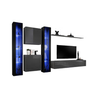 Mobile da soggiorno da parete SWITCH XVI design, colore grigio e nero lucido.