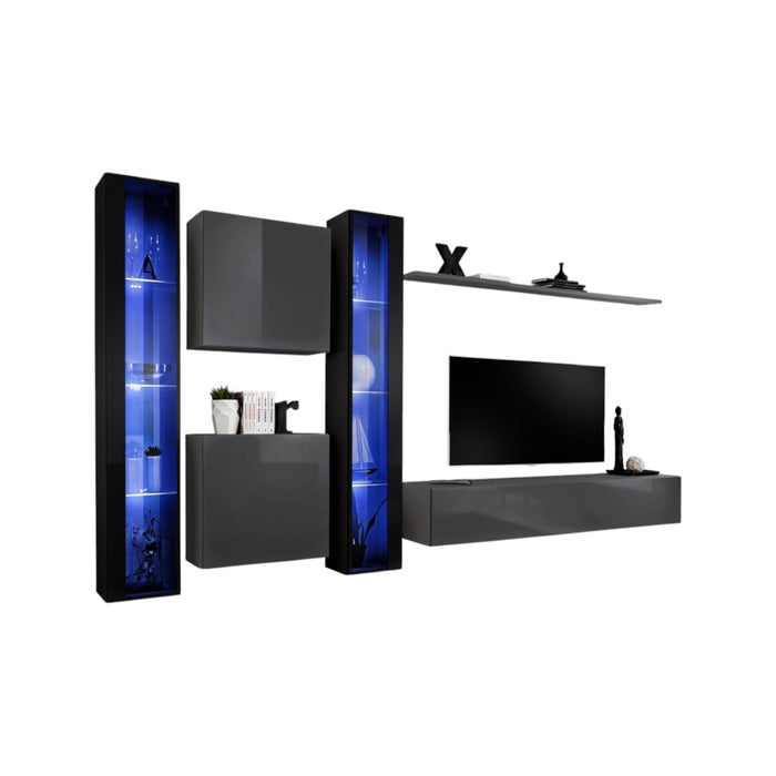 Mobile da soggiorno da parete SWITCH XVI design, colore grigio e nero lucido.
