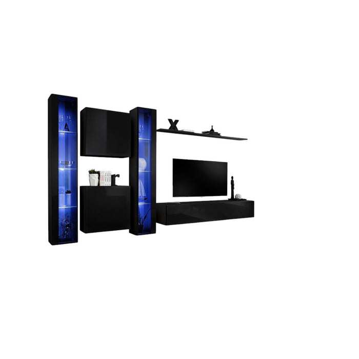 Mobile da salotto murale SWITCH XVI design, colore nero lucido.