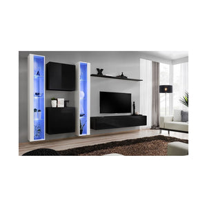 Set mobile da salotto da parete SWITCH XVI design, colori nero e bianco lucido.