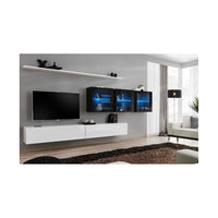 Set di mobili da salotto murali SWITCH XVII design, colore bianco e nero lucido.