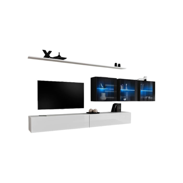 Set di mobili da salotto murali SWITCH XVII design, colore bianco e nero lucido.