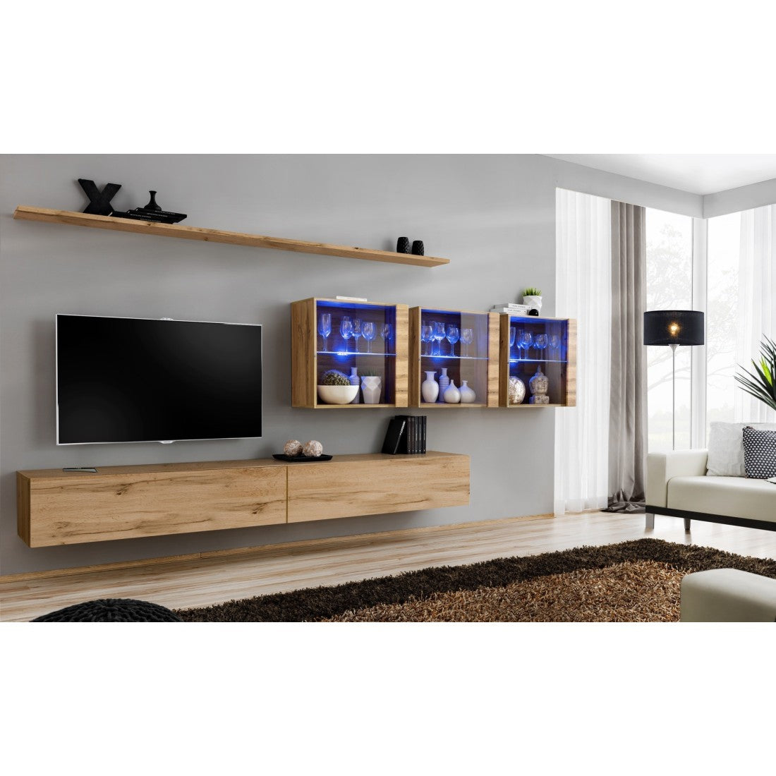 Mobile da soggiorno a parete SWITCH XVII design, colore quercia Wotan.