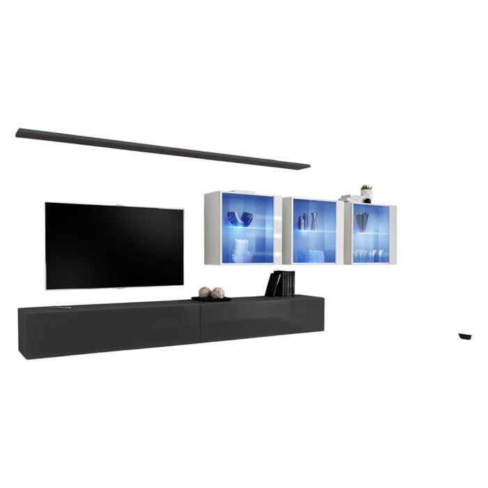 Set di mobili da salotto da parete SWITCH XVII design, colori grigio e bianco lucido.