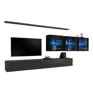 Set di mobili da salotto murali SWITCH XVII design, colori grigio e nero lucido.