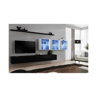 Set mobile da salotto murale SWITCH XVII design, colore nero e bianco lucido.