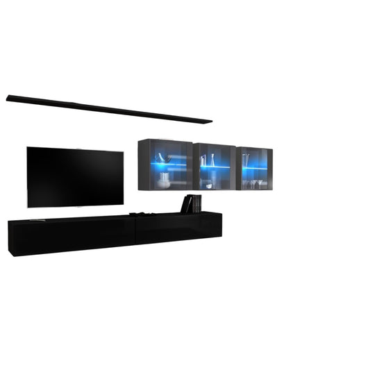 Set di mobili da soggiorno murali SWITCH XVII design, colore nero e grigio lucido.