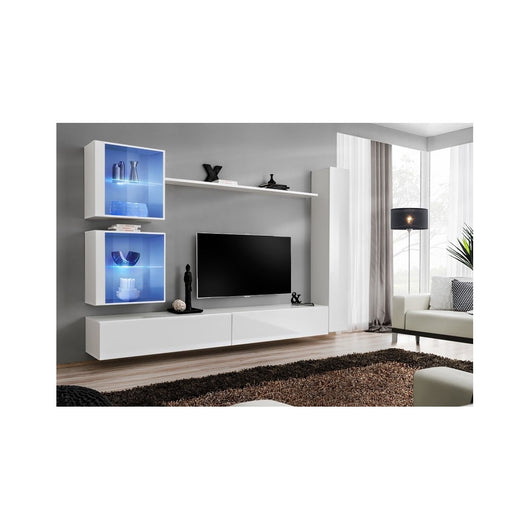 Set di mobili da salotto murali SWITCH XVIII design, colore bianco lucido.