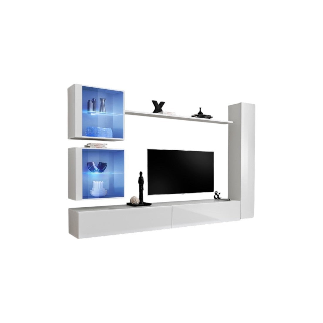 Set di mobili da salotto murali SWITCH XVIII design, colore bianco lucido.