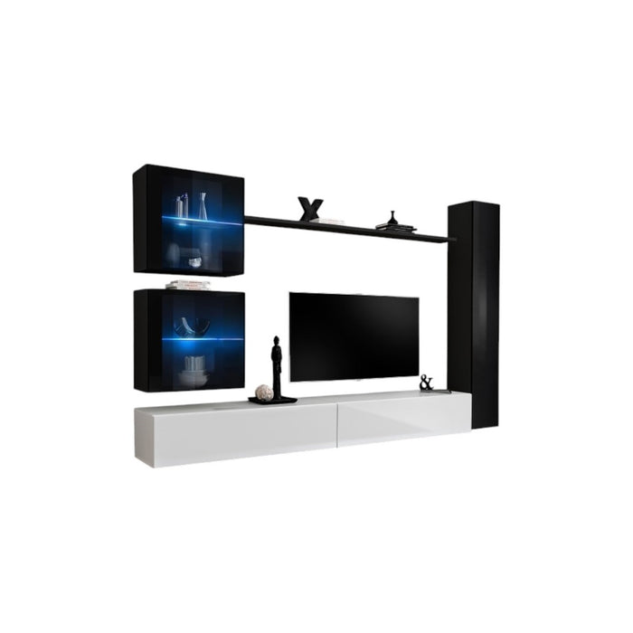 Set di mobili da salotto murali SWITCH XVIII design, colori bianco e nero lucido.