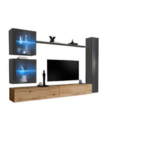 Mobile da salotto da parete SWITCH XVIII design, colori rovere Wotan e grigio lucido.