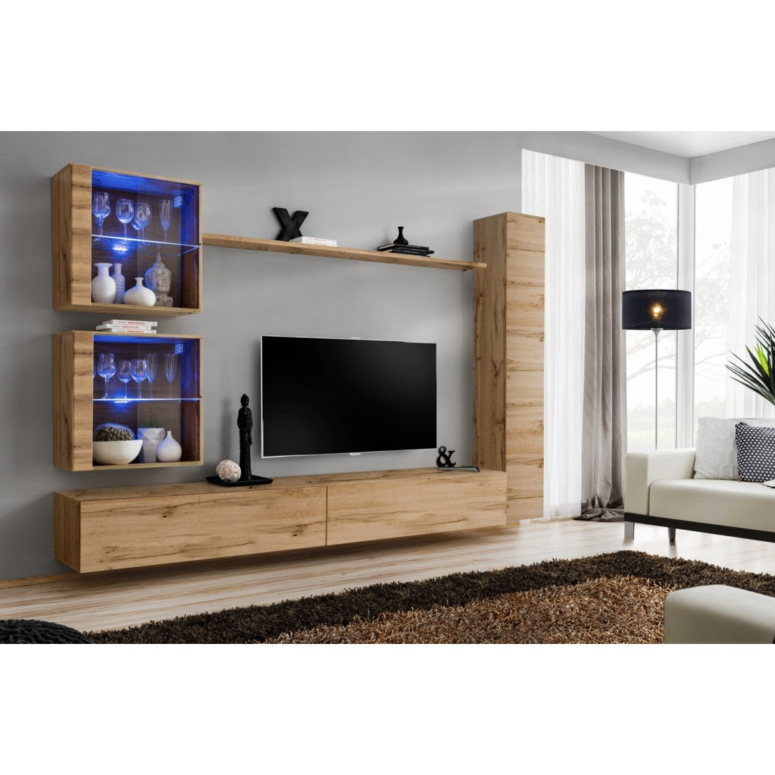 Mobile da soggiorno da parete SWITCH XVIII design, colore quercia Wotan.