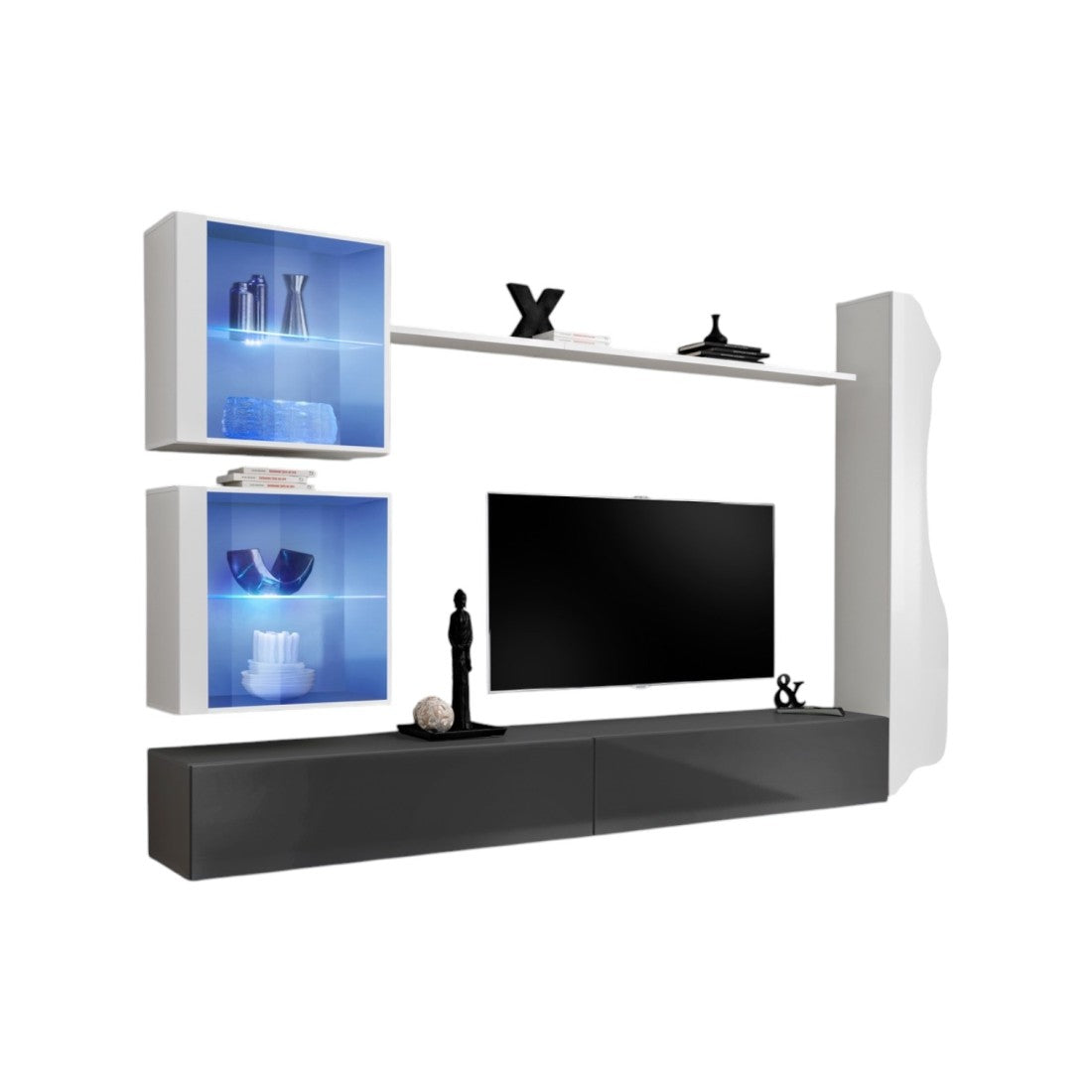 Mobile da soggiorno da parete SWITCH XVIII design, colori grigio e bianco lucido.