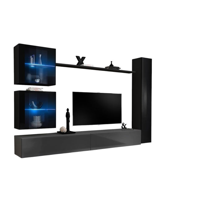 Set di mobili da salotto da parete SWITCH XVIII design, colore grigio e nero lucido.