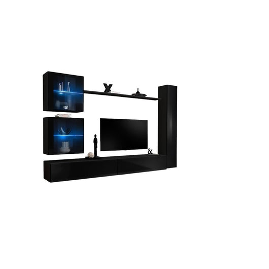 Set di mobili da salotto murali SWITCH XVIII design, colore nero lucido.