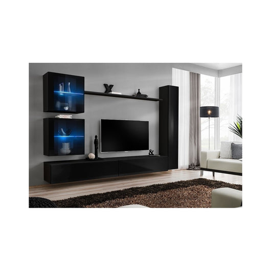Set di mobili da salotto murali SWITCH XVIII design, colore nero lucido.