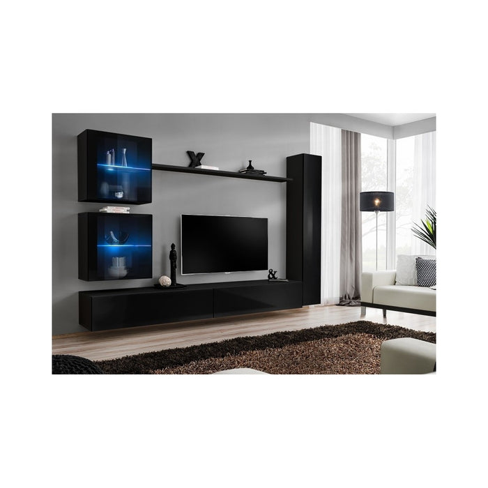 Set di mobili da salotto murali SWITCH XVIII design, colore nero lucido.