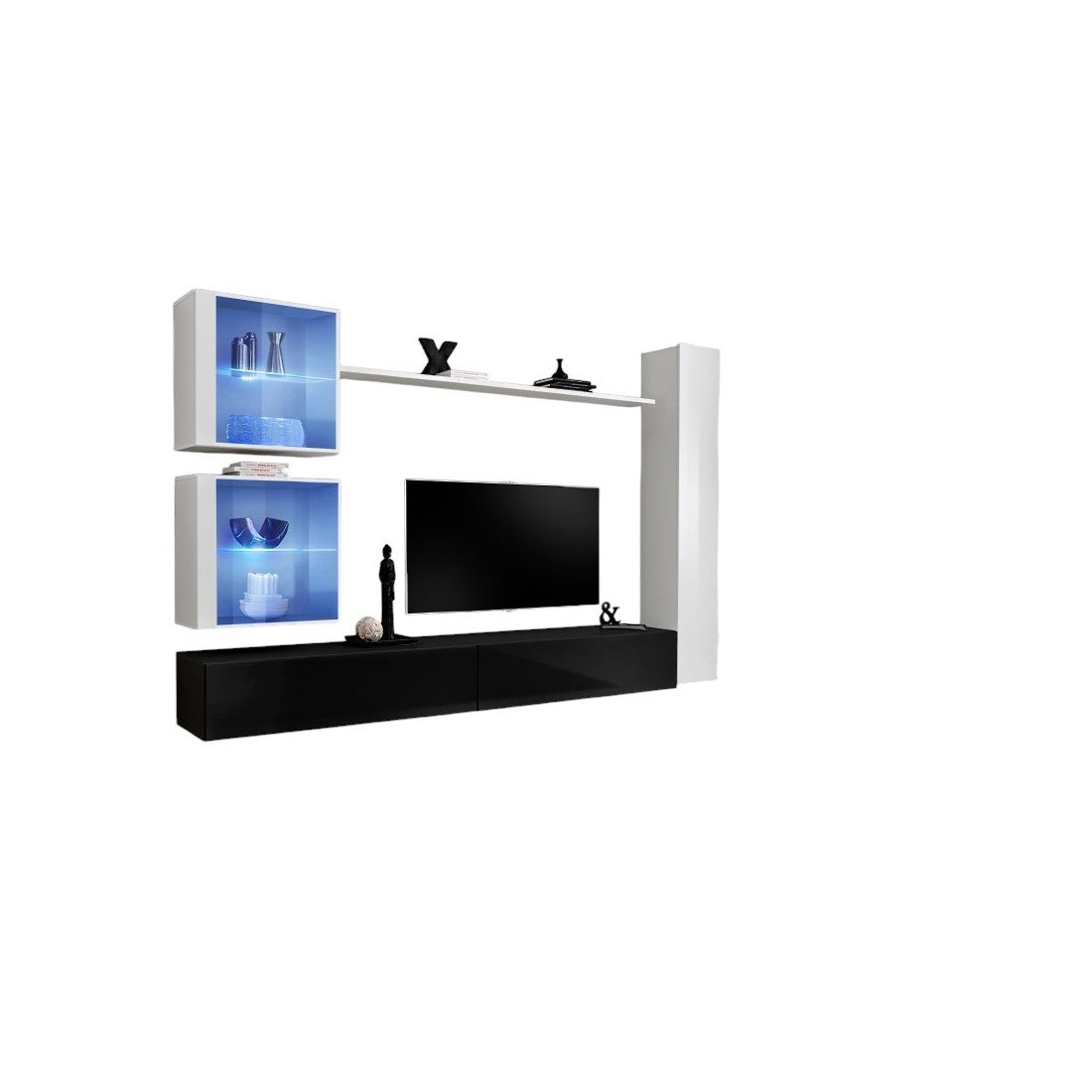 Set di mobili da soggiorno da parete SWITCH XVIII design, colore nero e bianco lucido.