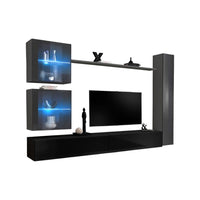 Mobile da salotto da parete SWITCH XVIII design, colori nero e grigio lucido.