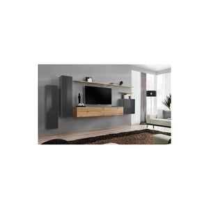 Set di mobili da salotto SWITCH I design, colore grigio lucido e quercia Wotan.