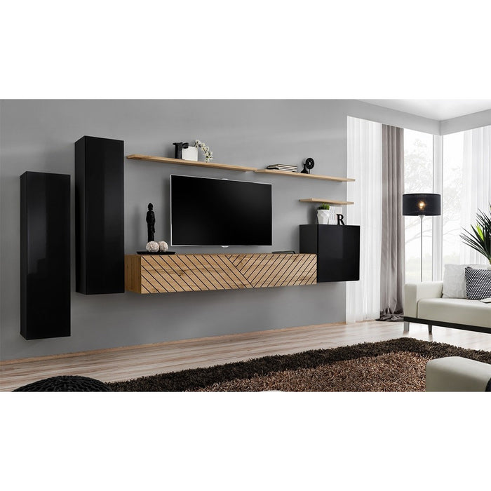 Insieme mobile soggiorno SWITCH I – Nero e Rovere Wotan – Finiture effetto rovere fresato – Design moderno