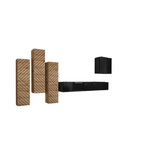 Insieme mobile soggiorno SWITCH III – Rovere e Nero – Finiture in rovere fresato e lucido – Design moderno