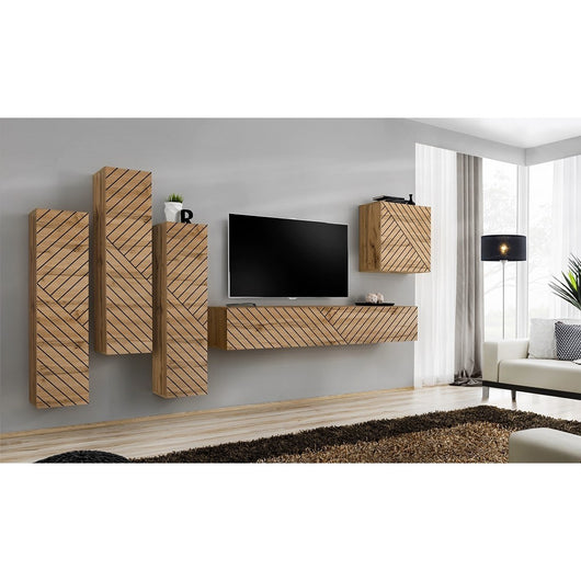 Insieme mobile salotto SWITCH III – Rovere Wotan – Finiture effetto rovere fresato – Design moderno