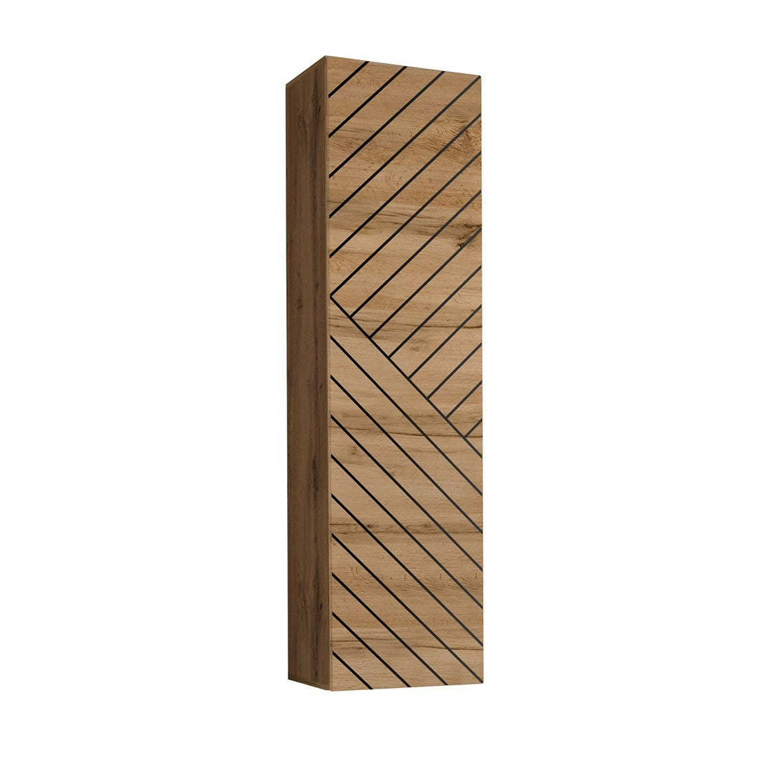 Set di mobili da salotto SWITCH III design, colore bianco e quercia Wotan. Finiture lucide e effetto quercia fresata.