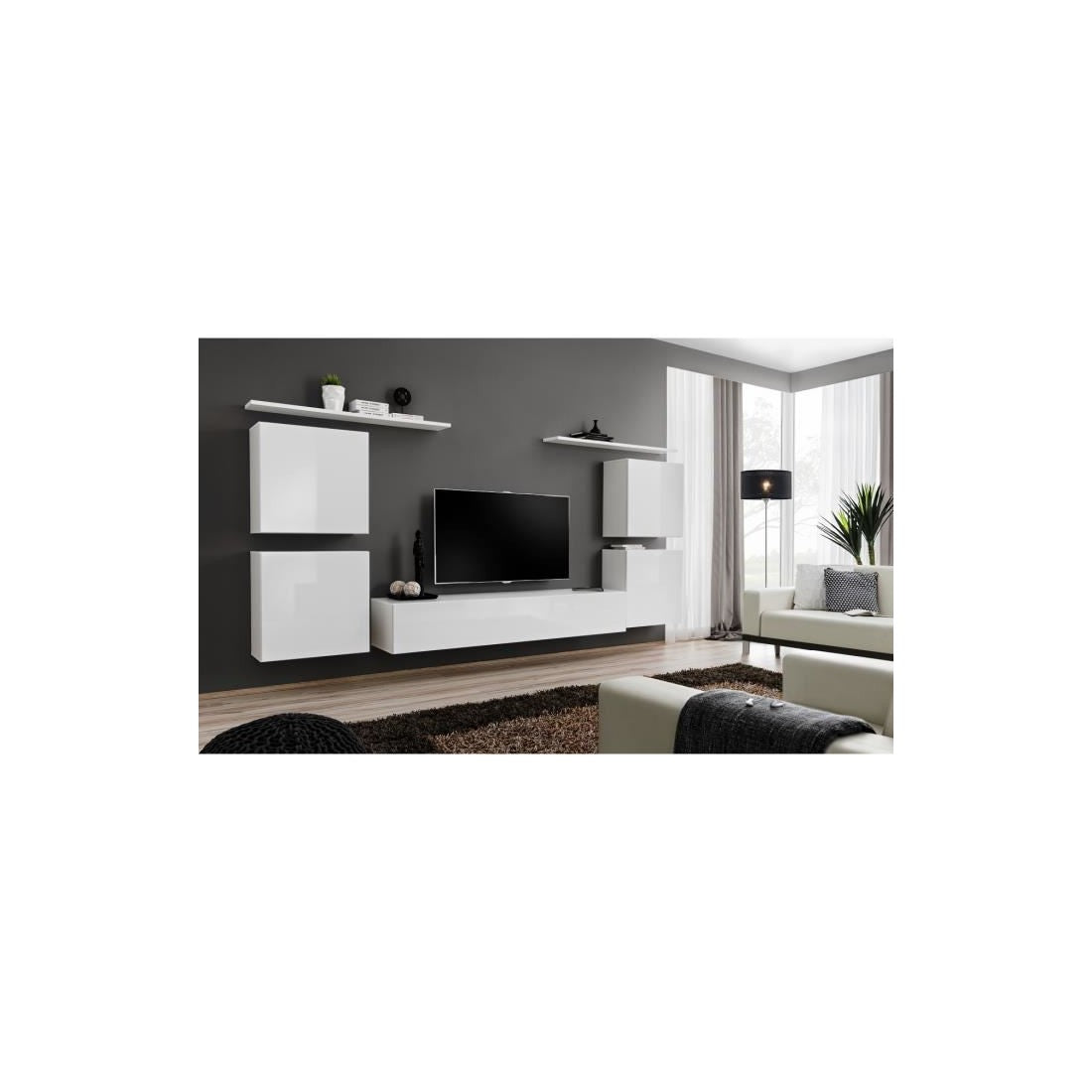 Set di mobili da salotto SWITCH IV design, colore bianco lucido.