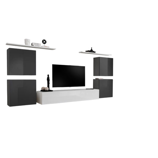 Set di mobili da salotto SWITCH IV design, colore bianco e grigio lucido.