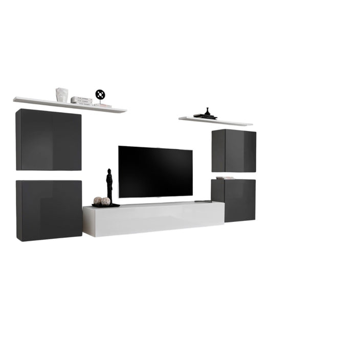 Set di mobili da salotto SWITCH IV design, colore bianco e grigio lucido.