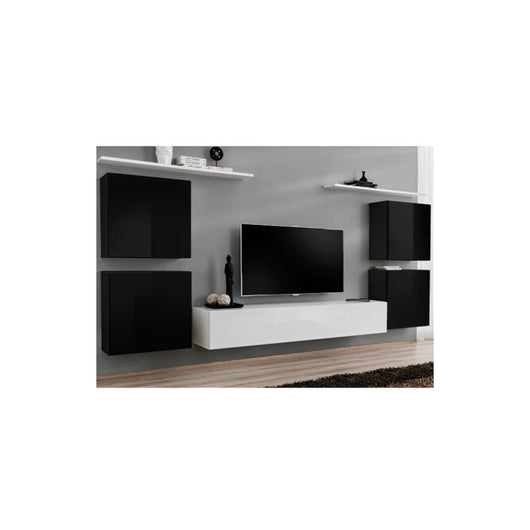 Set di mobili da salotto SWITCH IV design, colori bianco e nero lucido.