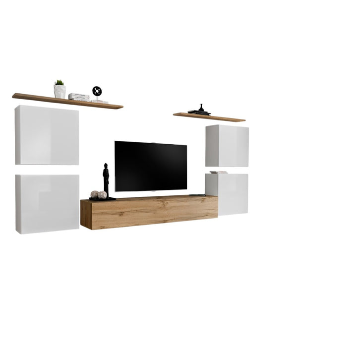 Set di mobili da salotto SWITCH IV design, colore quercia Wotan e bianco.