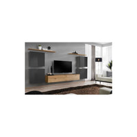 Set di mobili da salotto SWITCH IV design, colore rovere Wotan e grigio lucido.