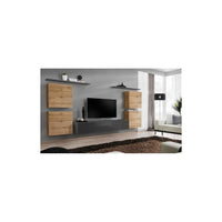 Set di mobili per soggiorno SWITCH IV design, colore grigio lucido e quercia Wotan.