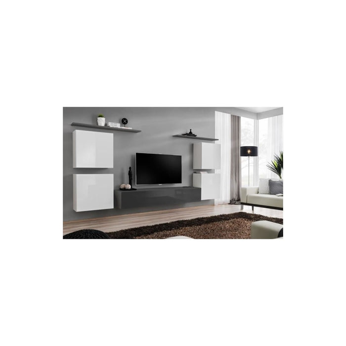 Set di mobili da salotto SWITCH IV, design, colore grigio e bianco lucido.