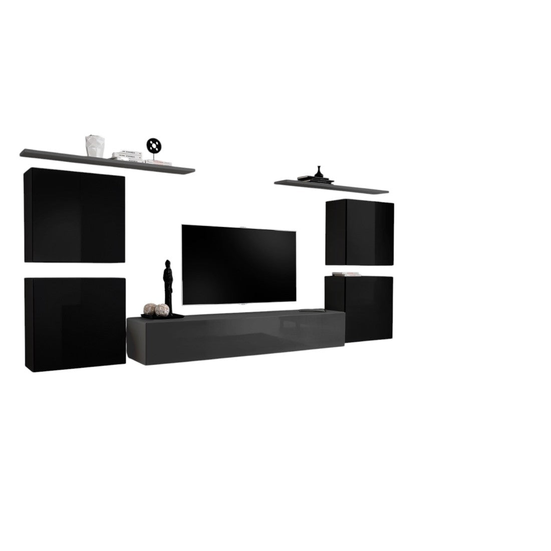 Set di mobili per soggiorno SWITCH IV design, colori grigio e nero lucido.