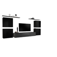 Set di mobili per soggiorno SWITCH IV design, colori grigio e nero lucido.